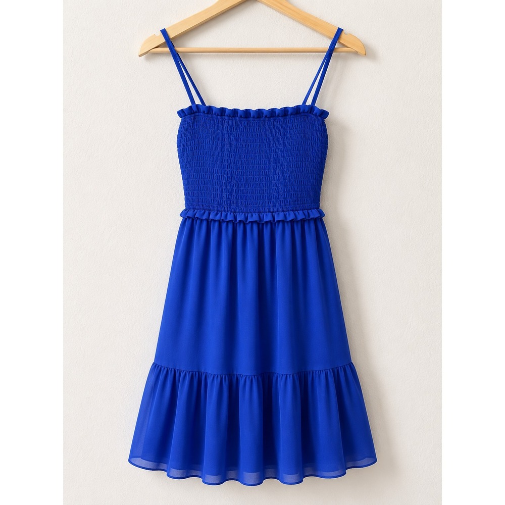 Wilfred Aritzia Smocked Mini Dress Blue Tiered Ruffle Spaghetti Strap Womens 2XS